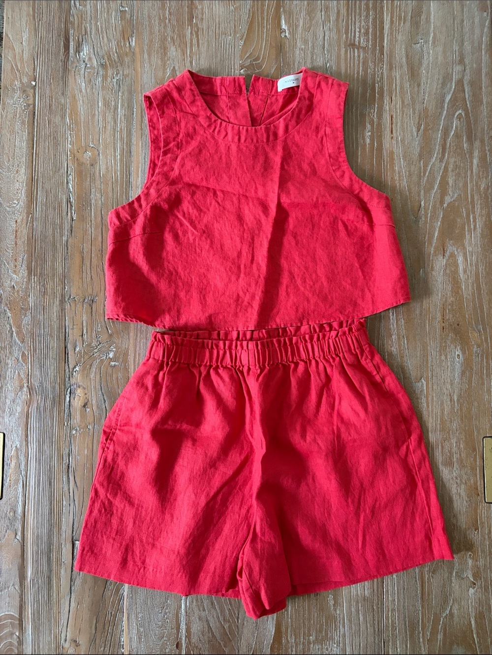Nude Lucy Red Sleeveless Crop Top and High-Waist Shorts Set size medium